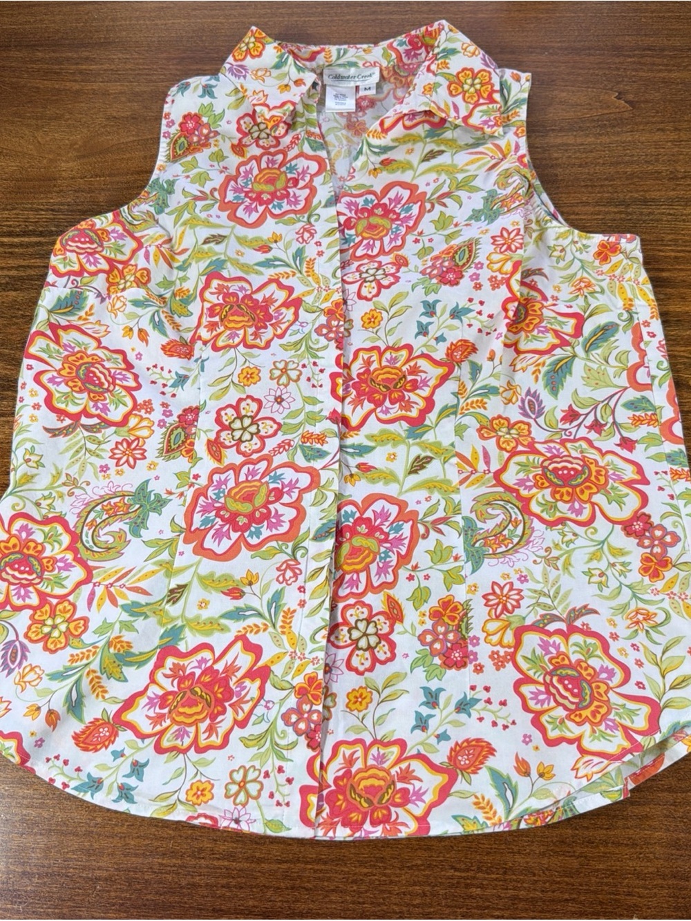Coldwater Creek Women’s Floral Sleeveless Collared Button Up